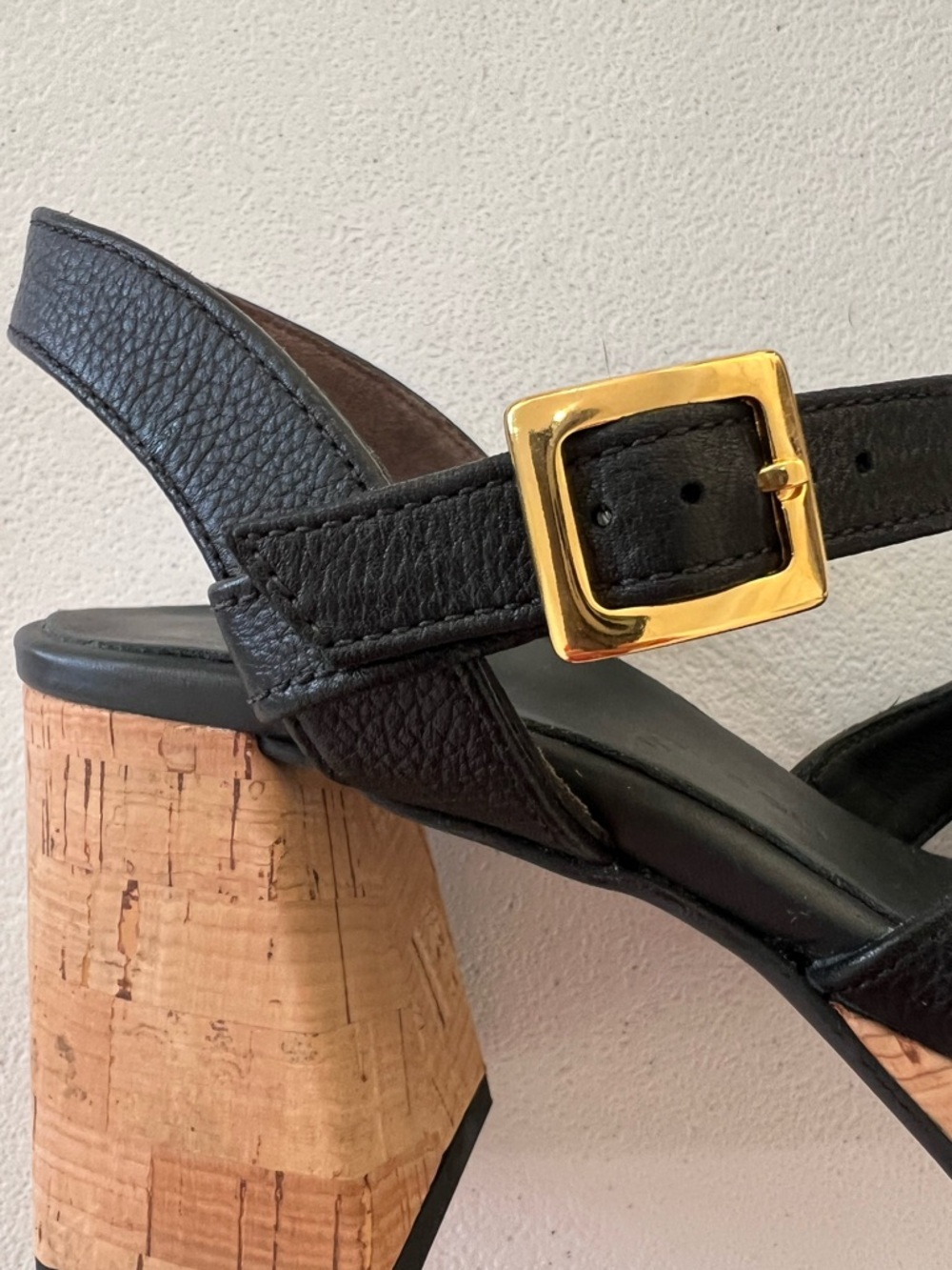 PAUL GREEN Black Leather Cork-Platform Strappy Sandals comfor insole 7 - Picture 7 of 13